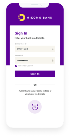 Graphic depicting sign in for bank or financial institution