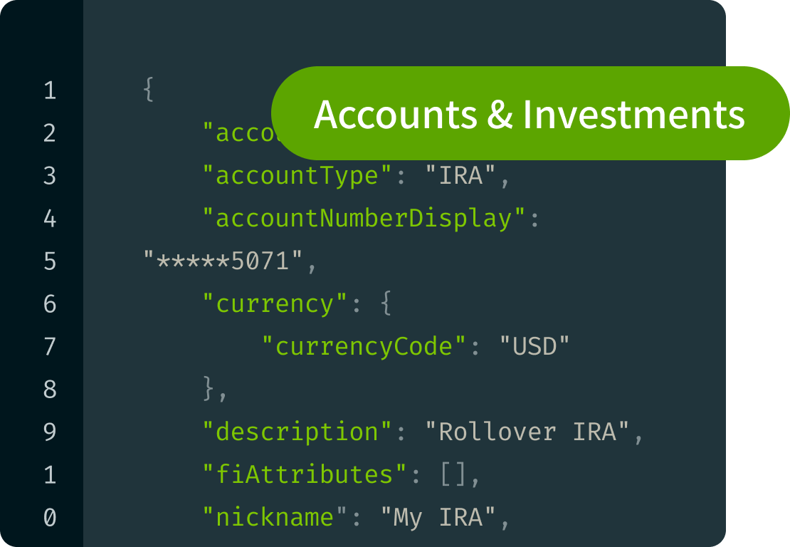 Graphic depicting accounts & investments api product