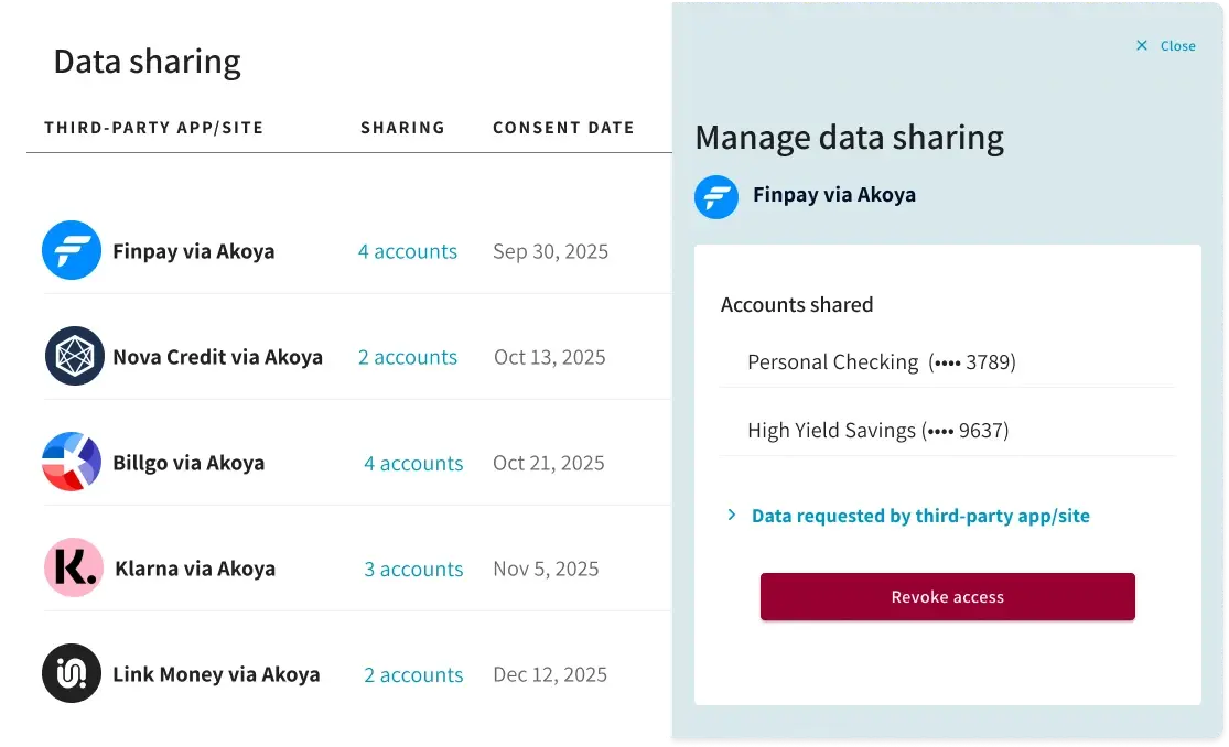 Customer consent management UI